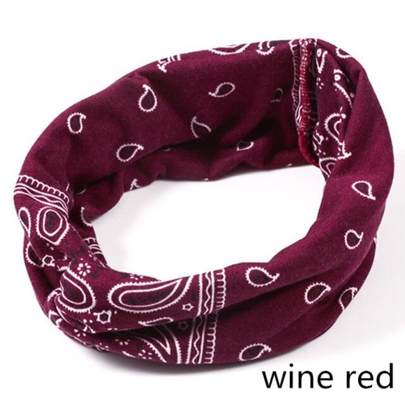 Burgundy Wine Red Paisley Bandana Twist Headband - Picture 2 of 3